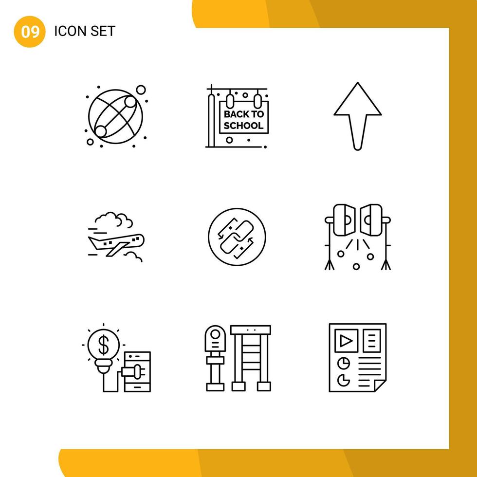 Set of 9 Modern UI Icons Symbols Signs for link url up chain fly Editable Vector Design Elements