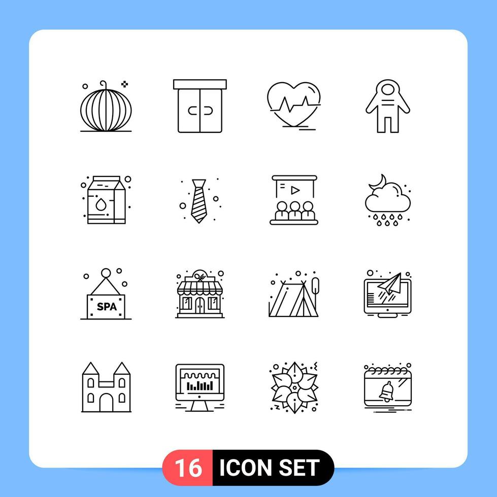 Set of 16 Vector Outlines on Grid for space traveler cosmonaut interior astronaut pulse Editable Vector Design Elements