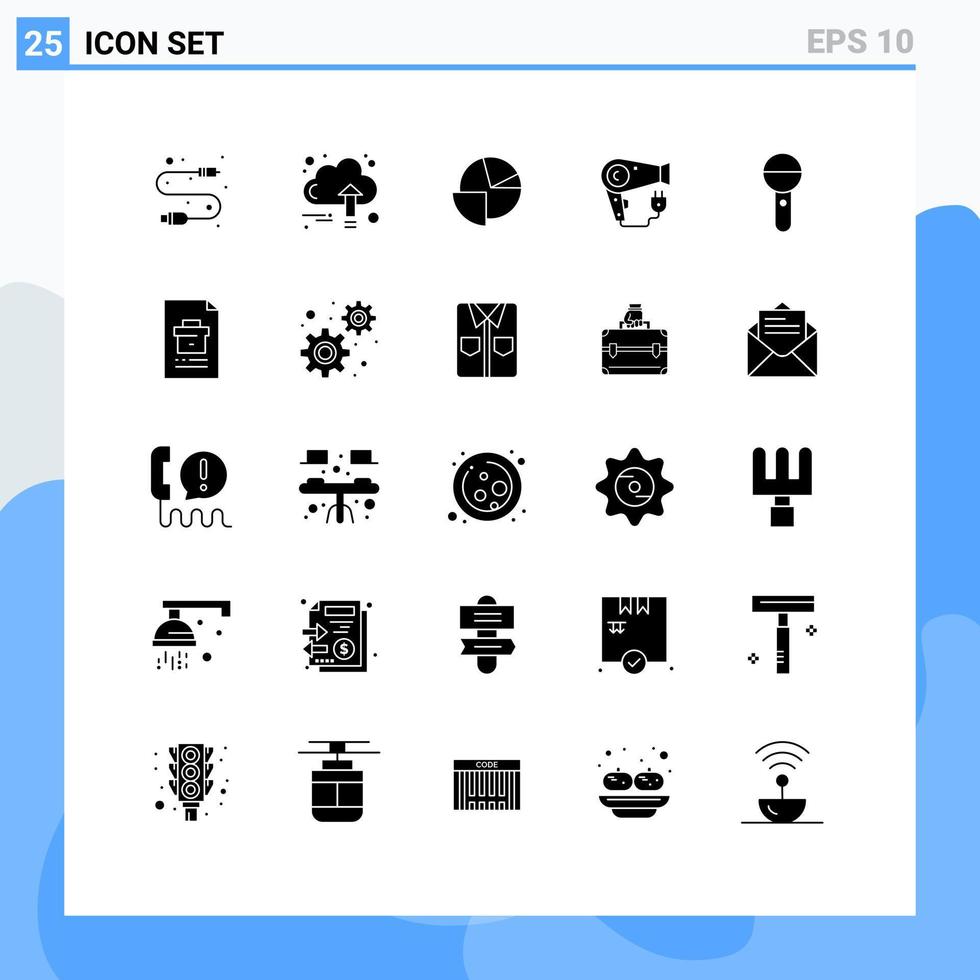 Modern Set of 25 Solid Glyphs and symbols such as media hairdryer cloud hair graph Editable Vector Design Elements