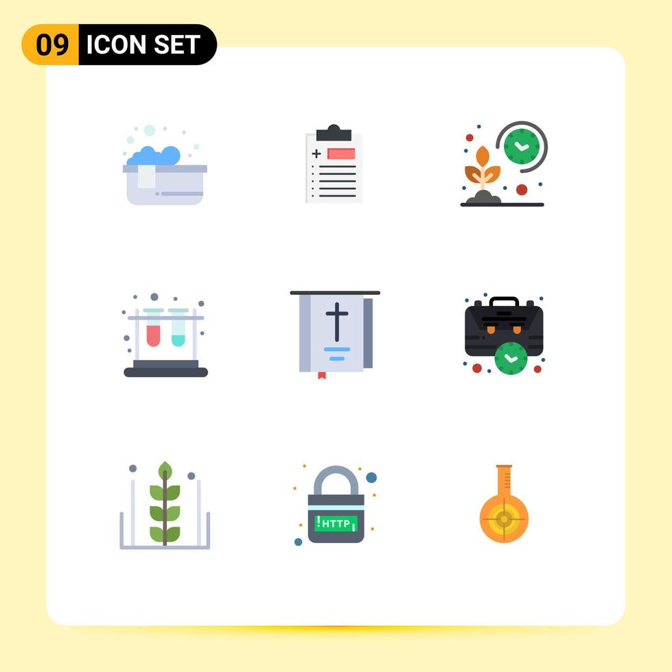 Pack of 9 creative Flat Colors of bible test farm lab smart Editable Vector Design Elements