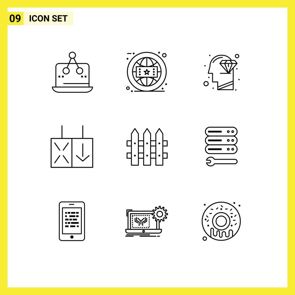 Pack of 9 Modern Outlines Signs and Symbols for Web Print Media such as fence traffic online reverse perfection Editable Vector Design Elements