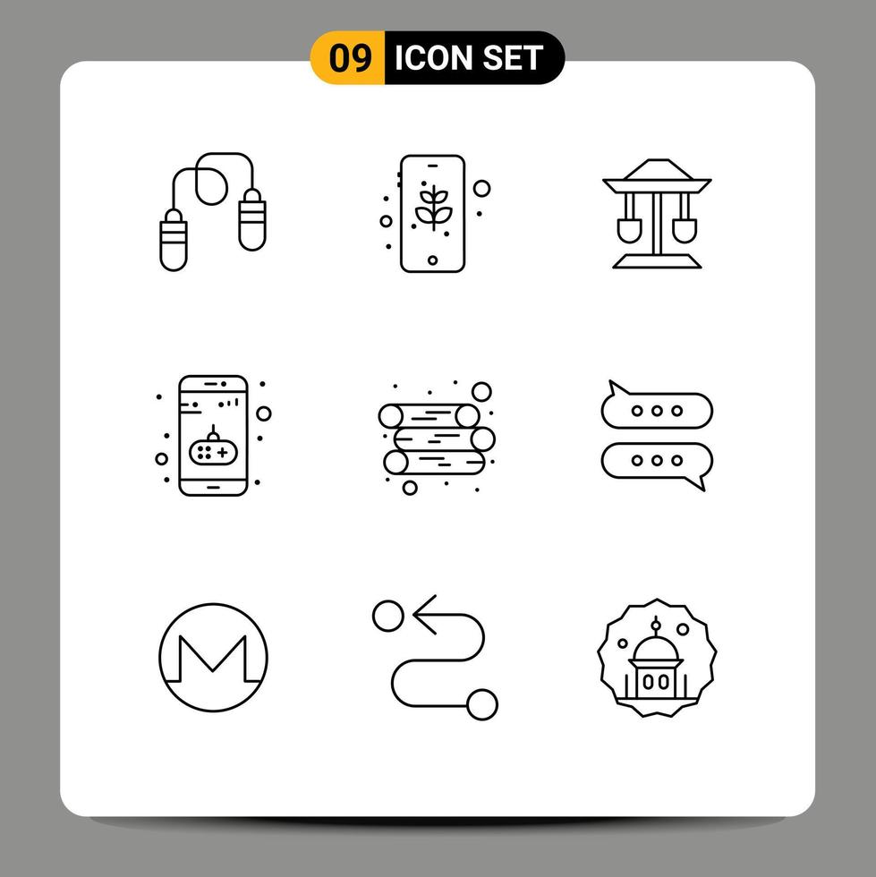 Set of 9 Vector Outlines on Grid for log mobile drum game app Editable Vector Design Elements