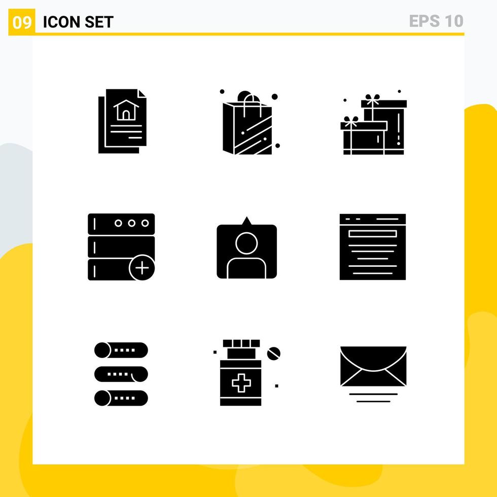 Group of 9 Solid Glyphs Signs and Symbols for digital marketing advertising gift sets contac Editable Vector Design Elements