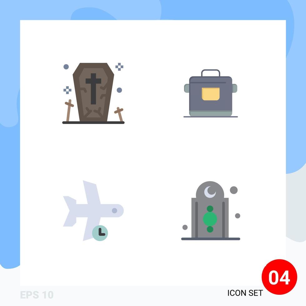 paquete de interfaz de usuario de 4 iconos planos básicos de vuelo de ataúd transporte de arroz de halloween elementos de diseño vectorial editables vector