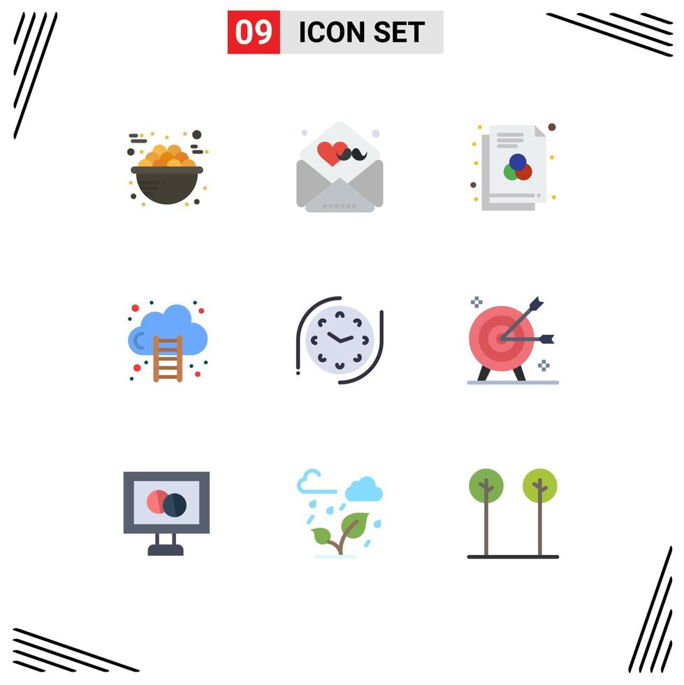 Editable Vector Line Pack of 9 Simple Flat Colors of clock growth wishes finance color Editable Vector Design Elements