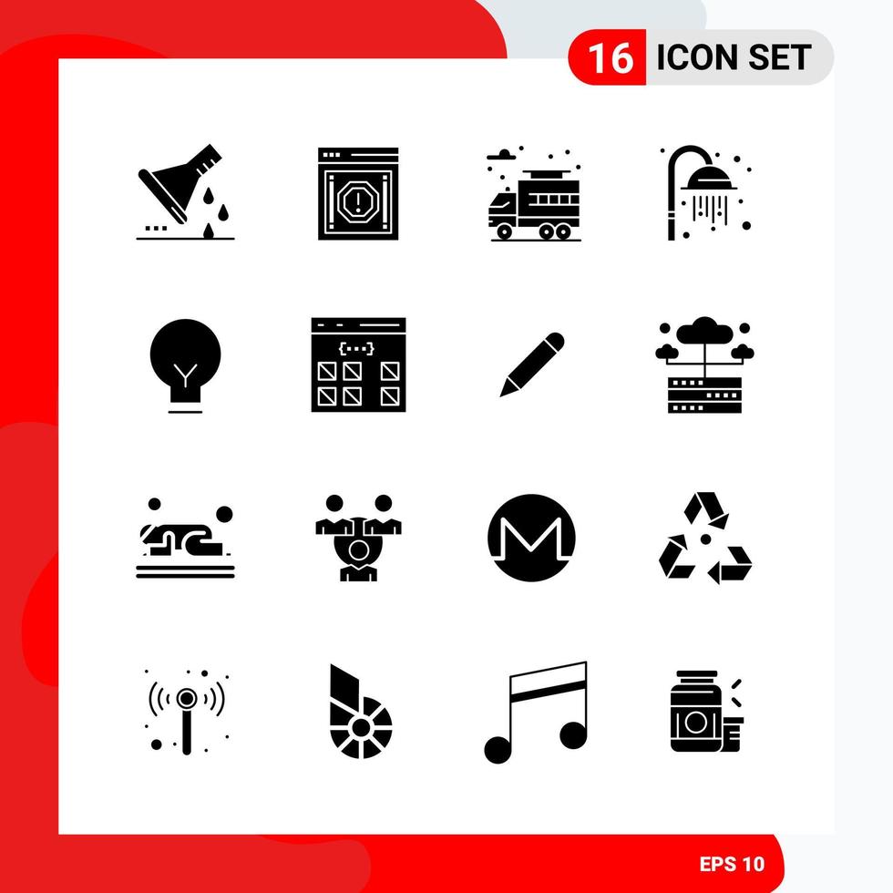 conjunto creativo de 16 iconos de glifos universales aislados sobre fondo blanco vector