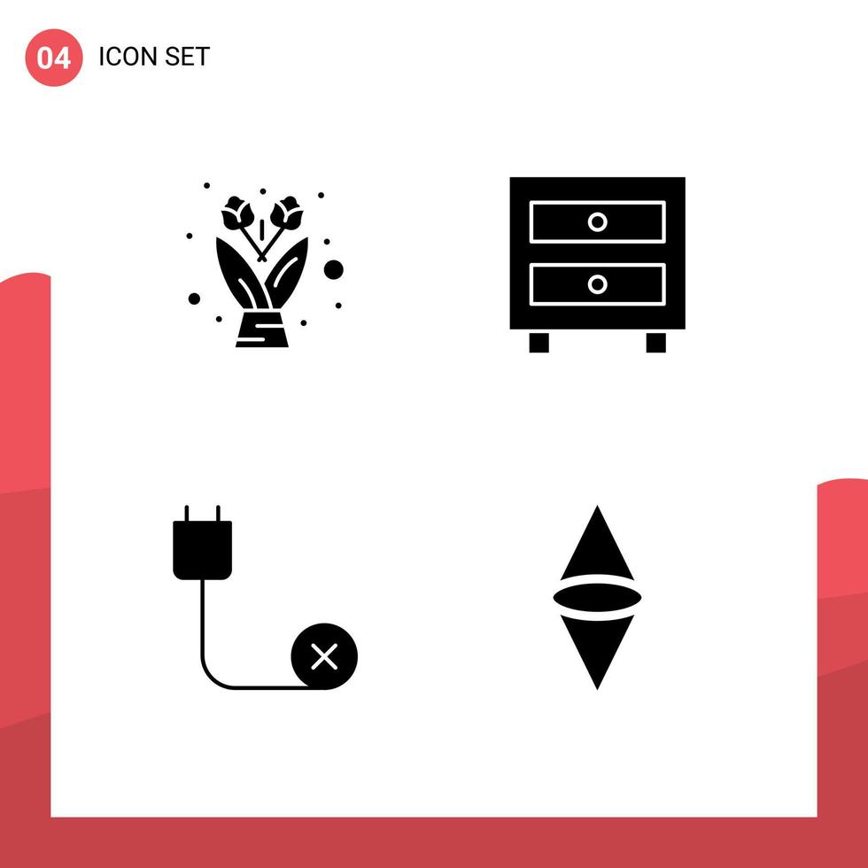 Group of 4 Solid Glyphs Signs and Symbols for flower devices cabinet school hardware Editable Vector Design Elements
