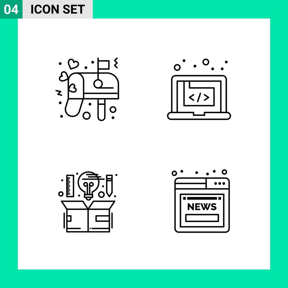 paquete de 4 iconos de estilo de línea establece símbolos de esquema para imprimir signos creativos aislados en fondo blanco 4 conjunto de iconos vector