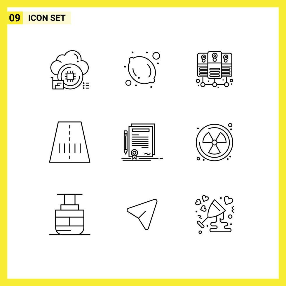 9 Thematic Vector Outlines and Editable Symbols of document contract server hosting certificate transport Editable Vector Design Elements
