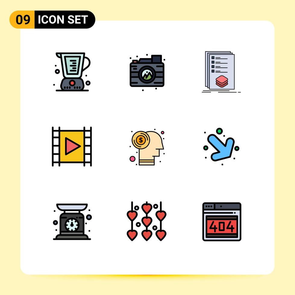 Modern Set of 9 Filledline Flat Colors and symbols such as player media player image media listing Editable Vector Design Elements