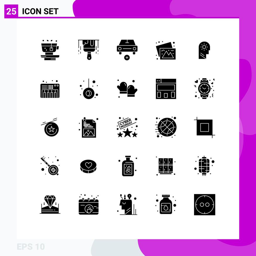 Set of 25 Modern UI Icons Symbols Signs for control images car travel camera Editable Vector Design Elements