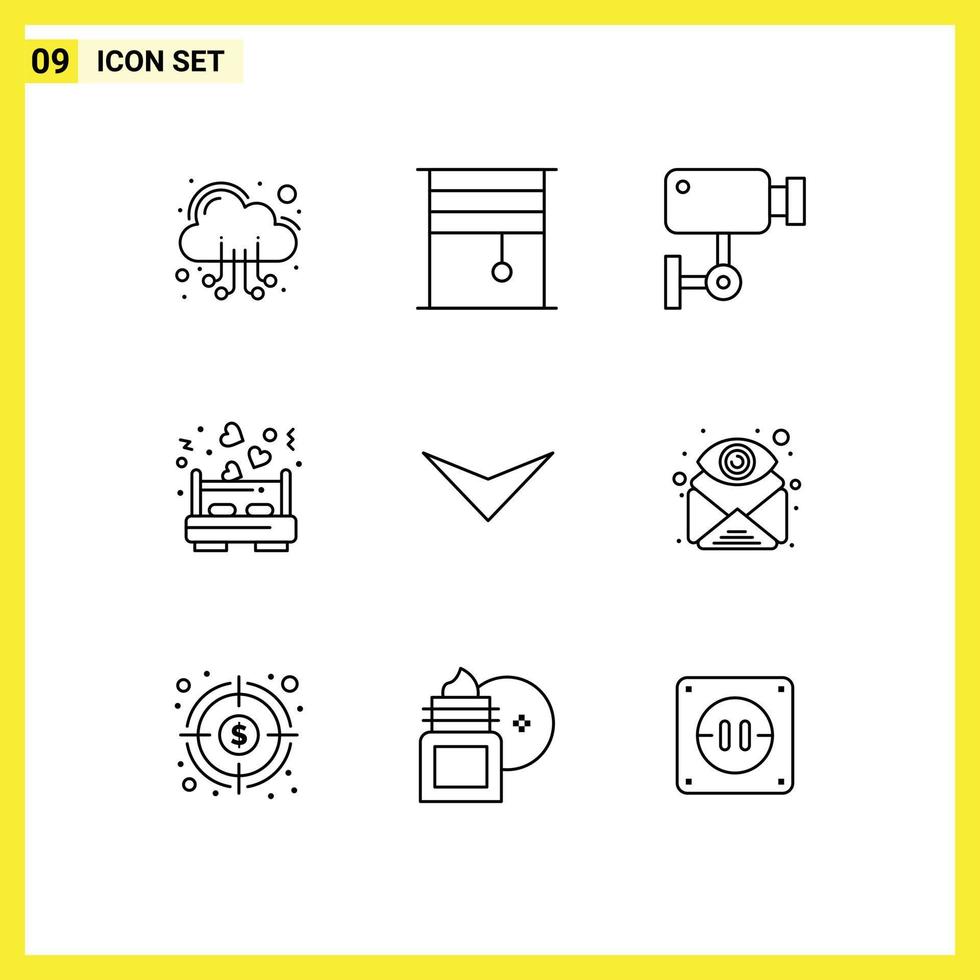 Outline Pack of 9 Universal Symbols of love bed dating rolled bed surveillance Editable Vector Design Elements