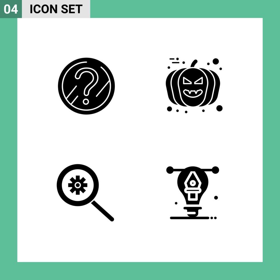 Modern Set of 4 Solid Glyphs and symbols such as question options solution pumpkin bulb Editable Vector Design Elements