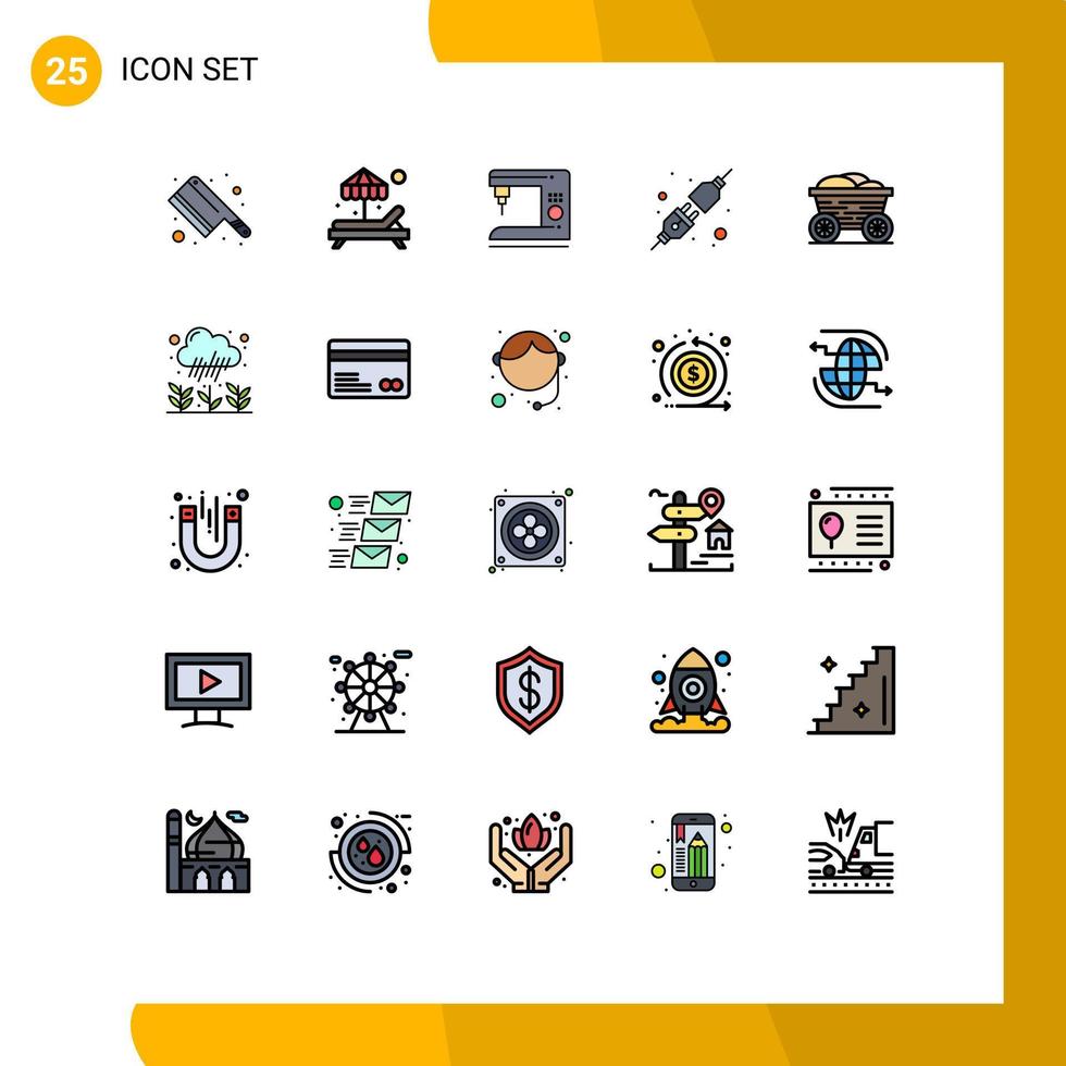 Universal Icon Symbols Group of 25 Modern Filled line Flat Colors of garden food home cart socket Editable Vector Design Elements