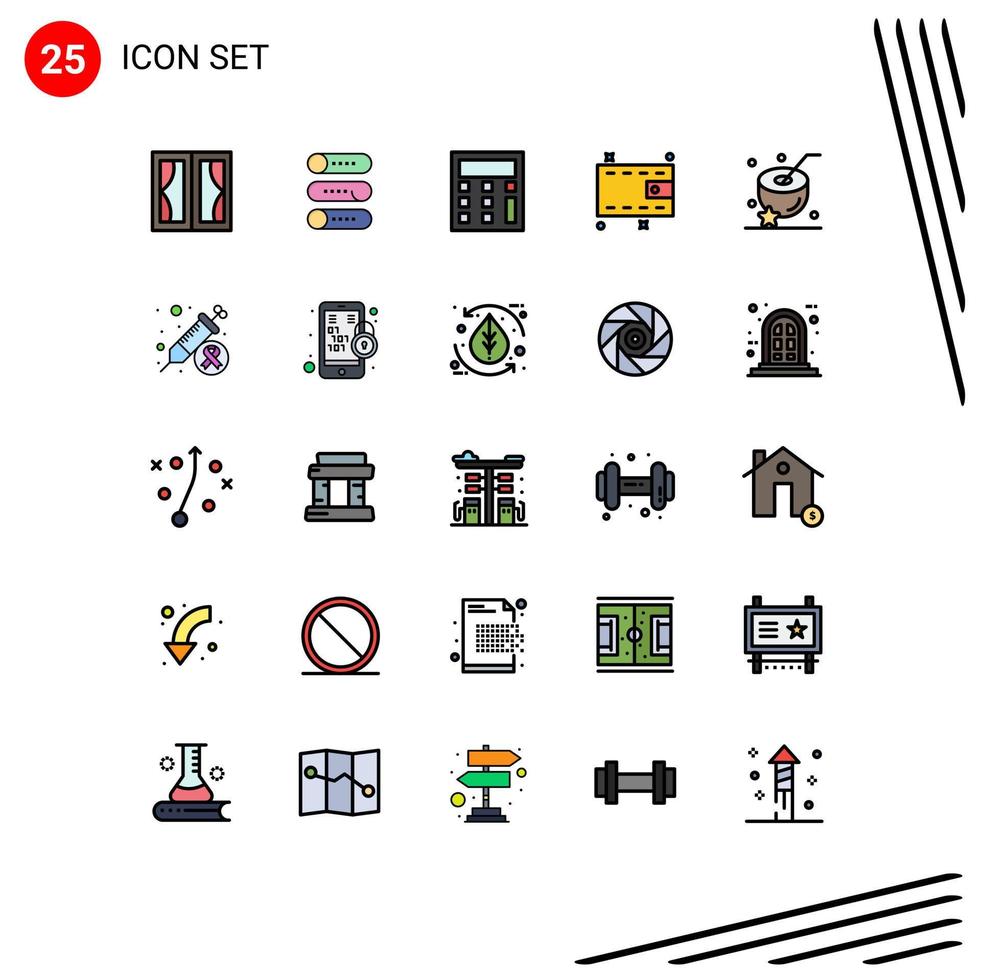 Set of 25 Modern UI Icons Symbols Signs for food coconut on off cash wallet Editable Vector Design Elements