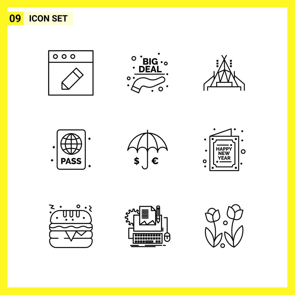 9 Icon Set Simple Line Symbols Outline Sign on White Background for Website Design Mobile Applications and Print Media vector