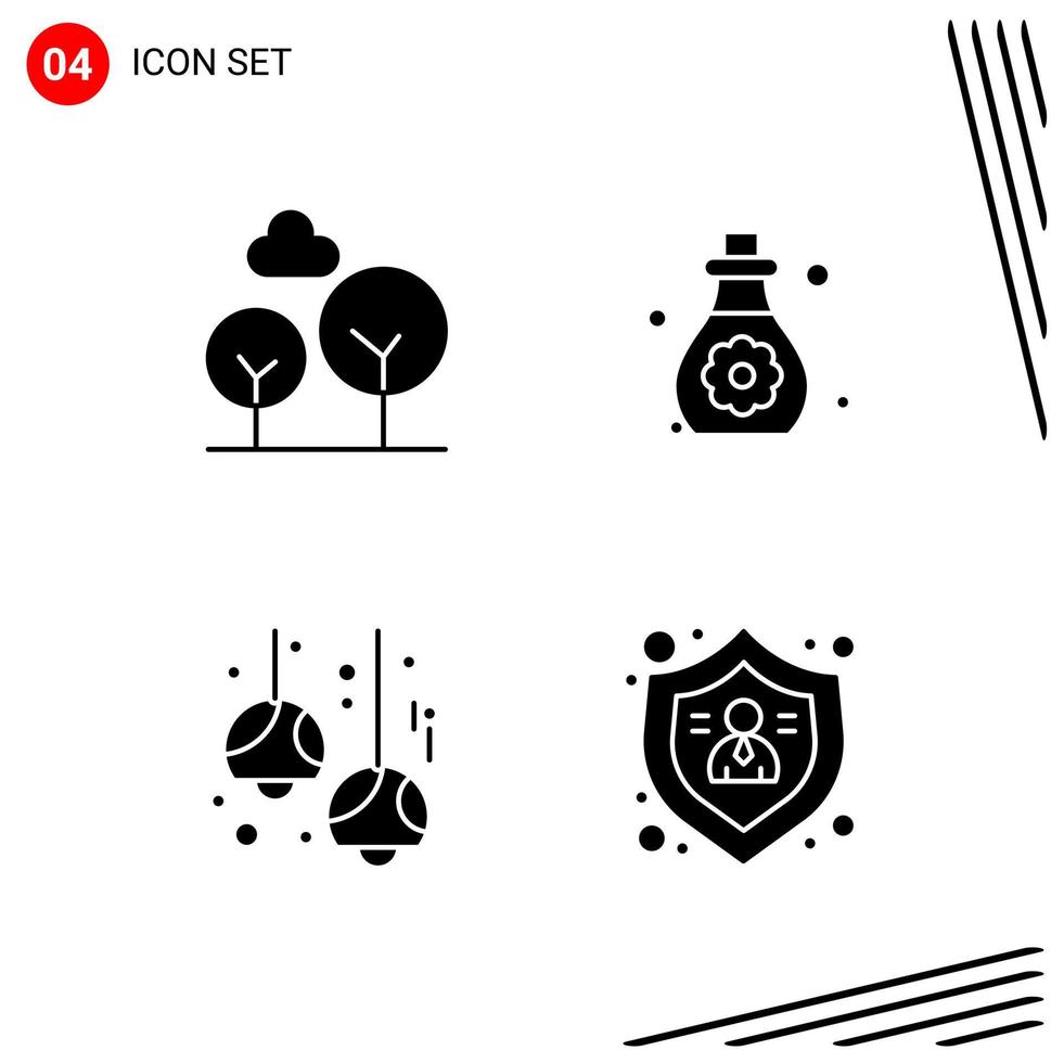 Collection of 4 Vector Icons in solid style Pixle Perfect Glyph Symbols for Web and Mobile Solid Icon Signs on White Background 4 Icons