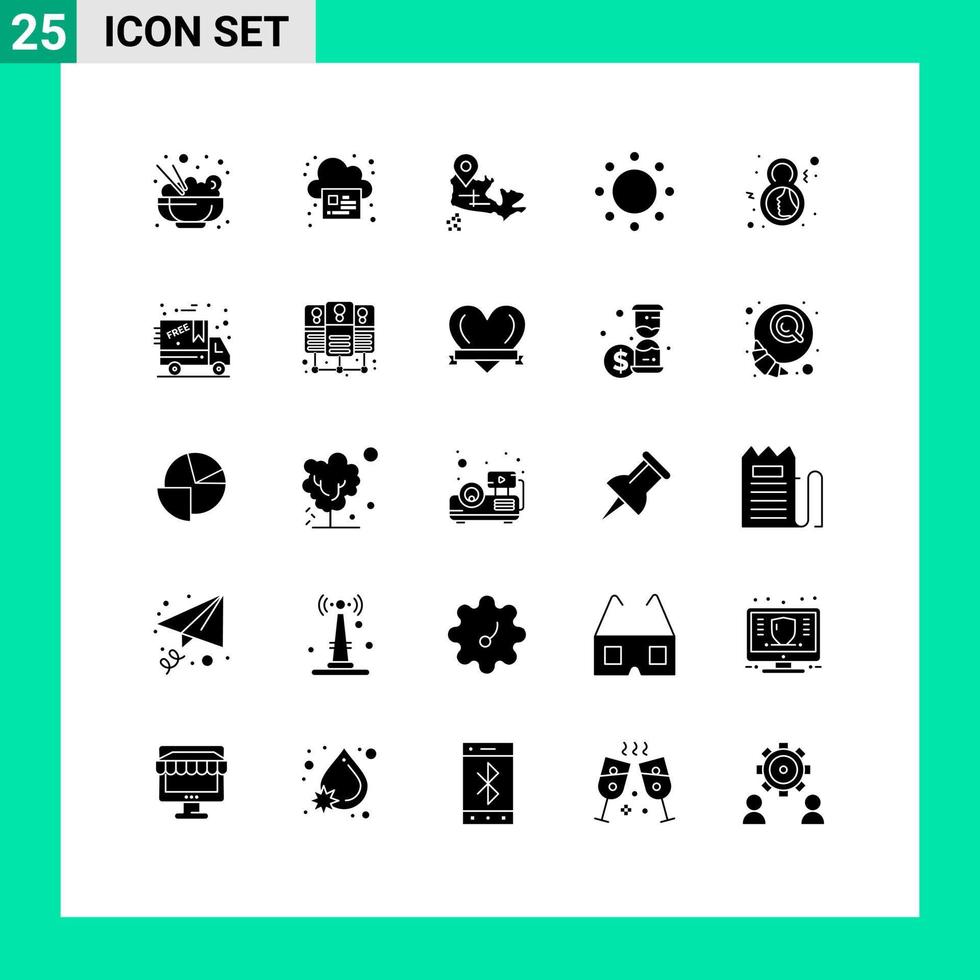 User Interface Pack of 25 Basic Solid Glyphs of symbol eight map day symbolism Editable Vector Design Elements