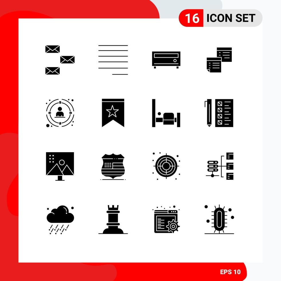 Editable Vector Line Pack of 16 Simple Solid Glyphs of paper office amplifier notes files Editable Vector Design Elements