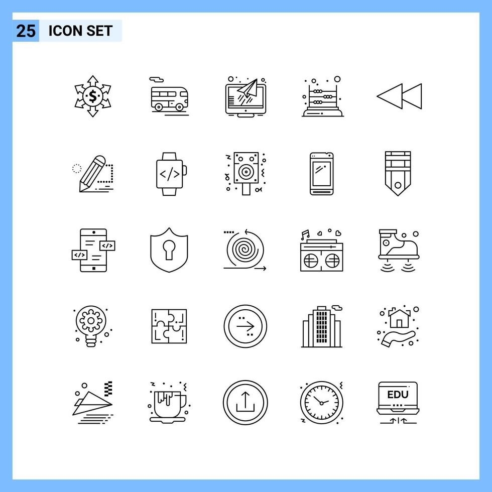 25 iconos estilo de línea símbolos de contorno creativo icono de línea negra signo aislado sobre fondo blanco vector