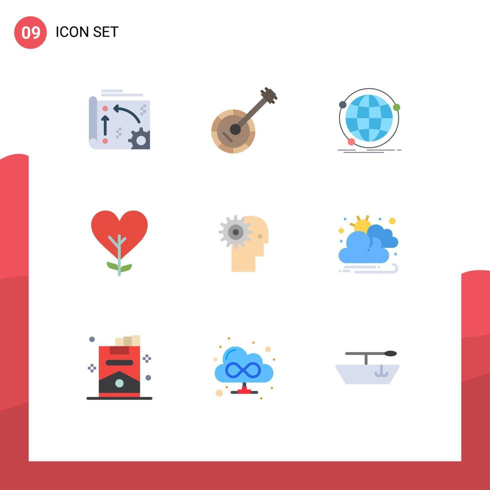 9 Universal Flat Color Signs Symbols of like heart music web internet Editable Vector Design Elements