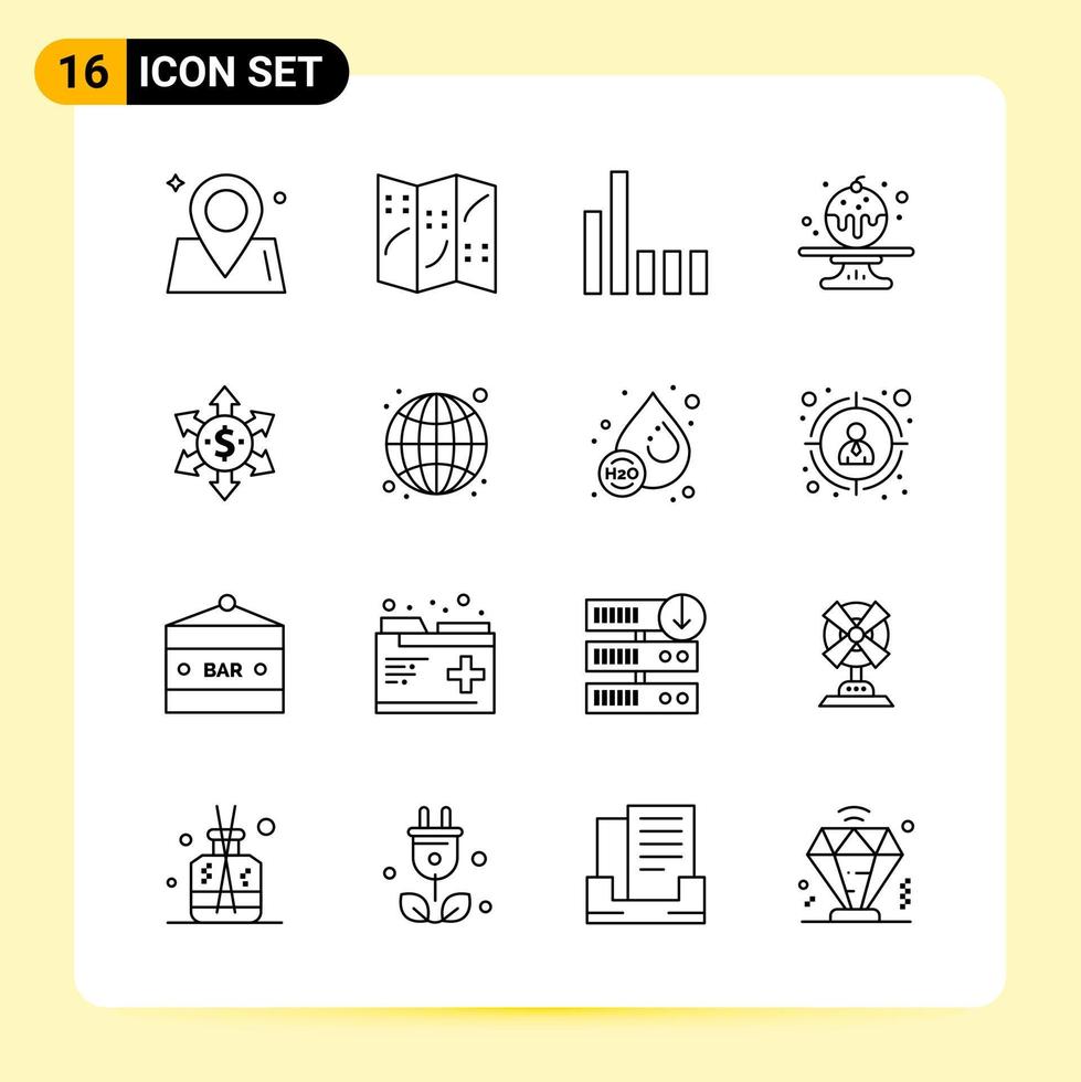 16 Creative Icons for Modern website design and responsive mobile apps 16 Outline Symbols Signs on White Background 16 Icon Pack vector