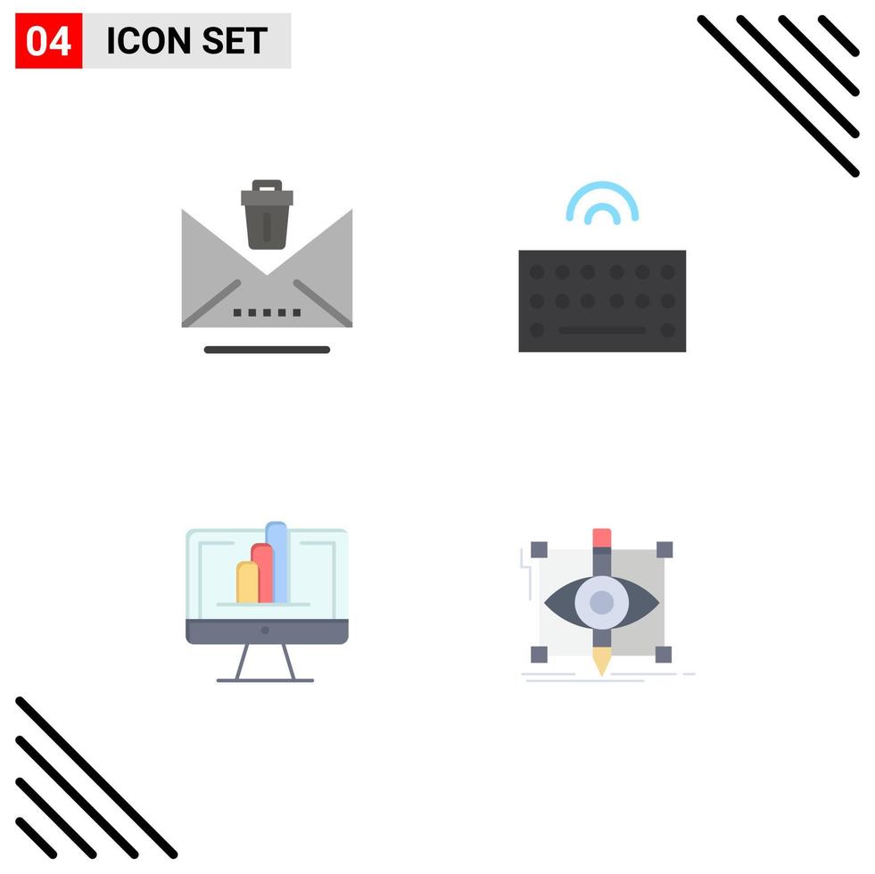 Editable Vector Line Pack of 4 Simple Flat Icons of delete monitor trash type graph Editable Vector Design Elements