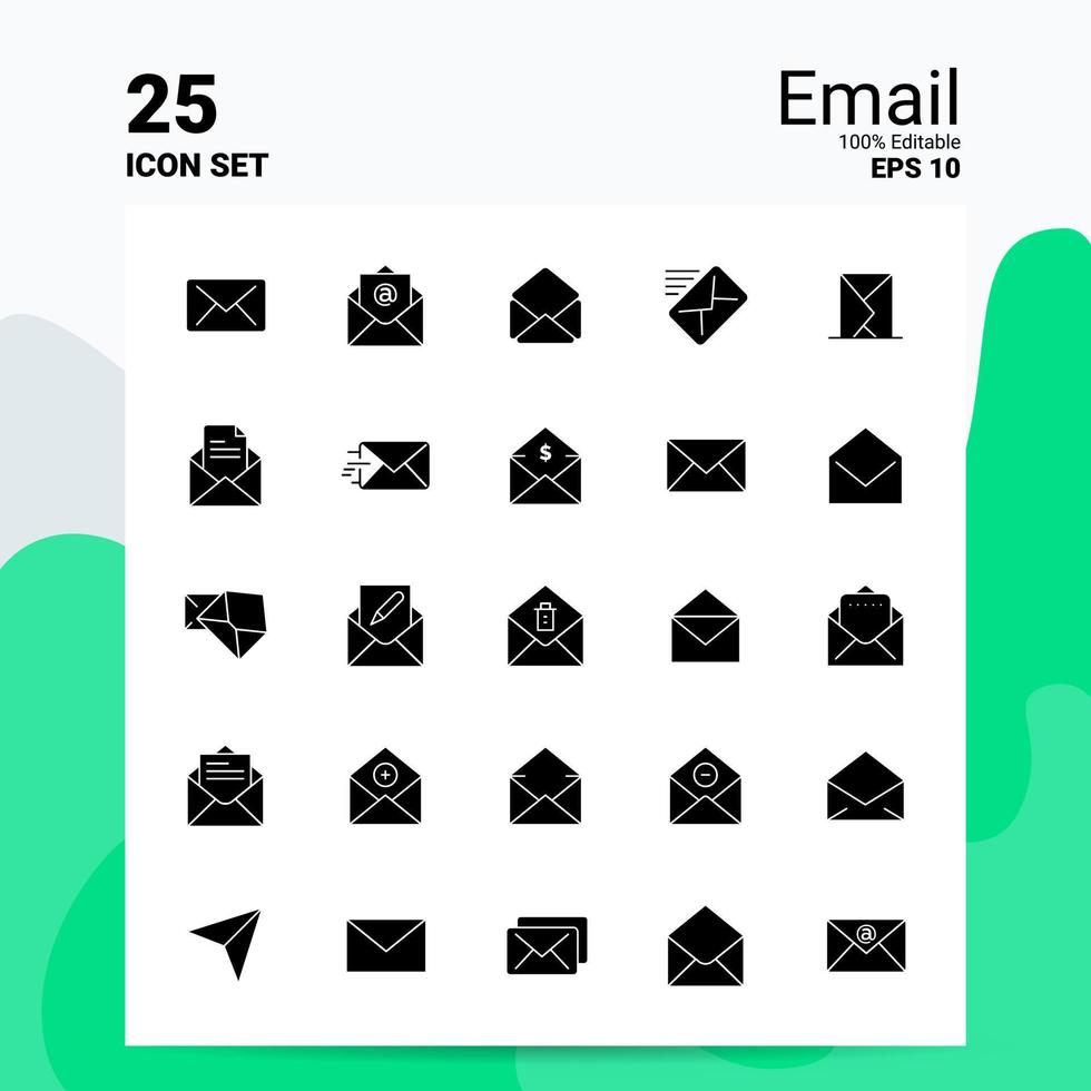 25 Email Icon Set 100 Editable EPS 10 Files Business Logo Concept Ideas Solid Glyph icon design vector