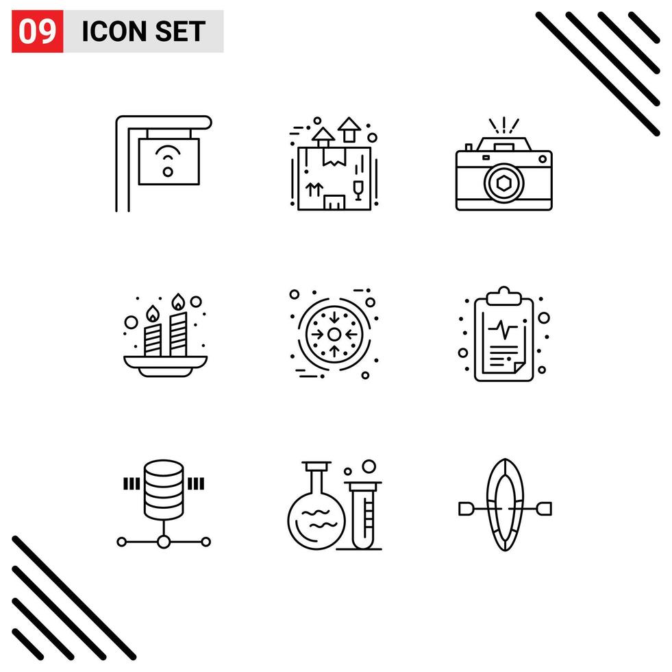 Stock Vector Icon Pack of 9 Line Signs and Symbols for business india camera holi aperture Editable Vector Design Elements