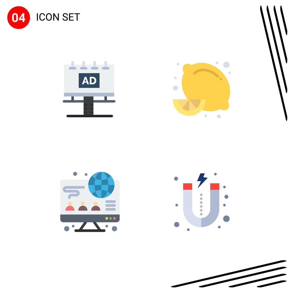 paquete de interfaz de usuario de 4 iconos planos básicos de elementos de diseño vectorial editables de negocio de alimentos de dieta de cartelera de computadora publicitaria vector