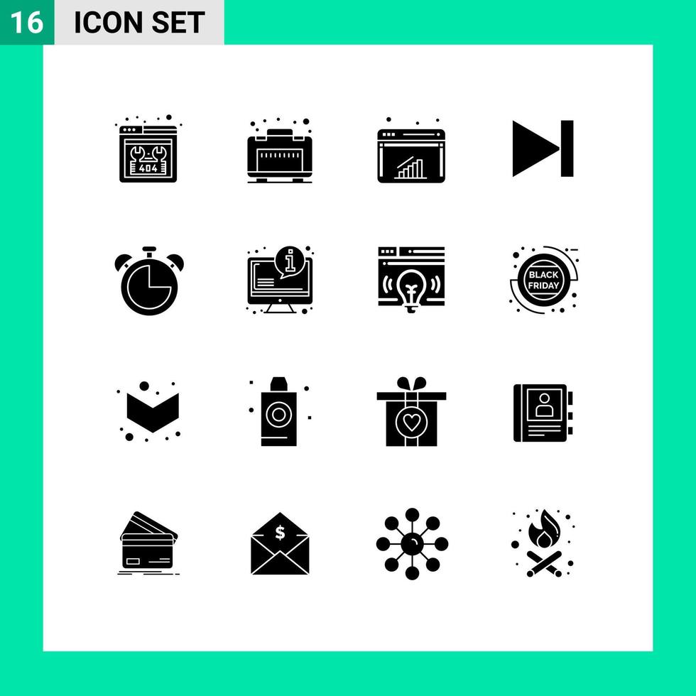 Universal Icon Symbols Group of 16 Modern Solid Glyphs of education alarm graph next forward Editable Vector Design Elements