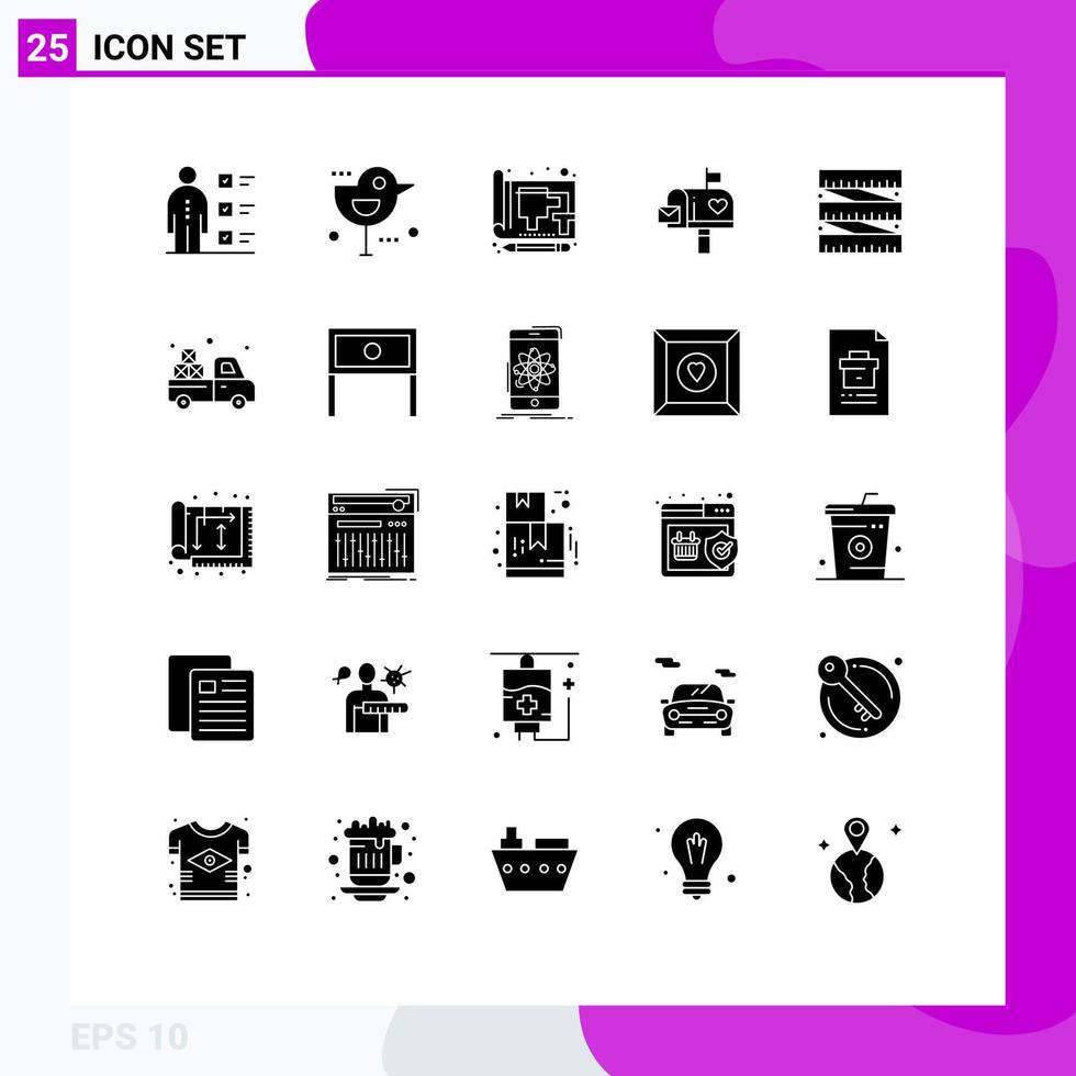 Editable Vector Line Pack of 25 Simple Solid Glyphs of letter mail thanksgiving mail box paper Editable Vector Design Elements