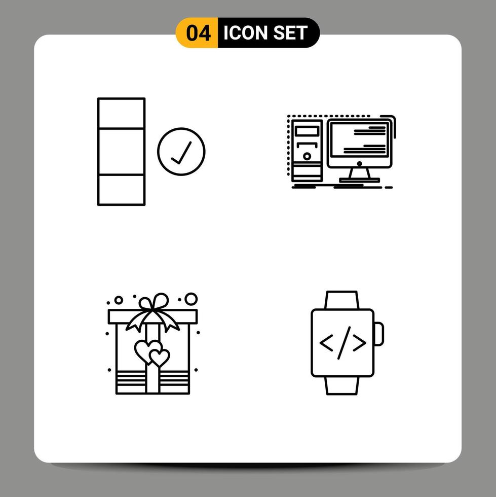 conjunto de 4 iconos de interfaz de usuario modernos signos de símbolos para cheque regalo computadora estación de trabajo corazón elementos de diseño vectorial editables vector