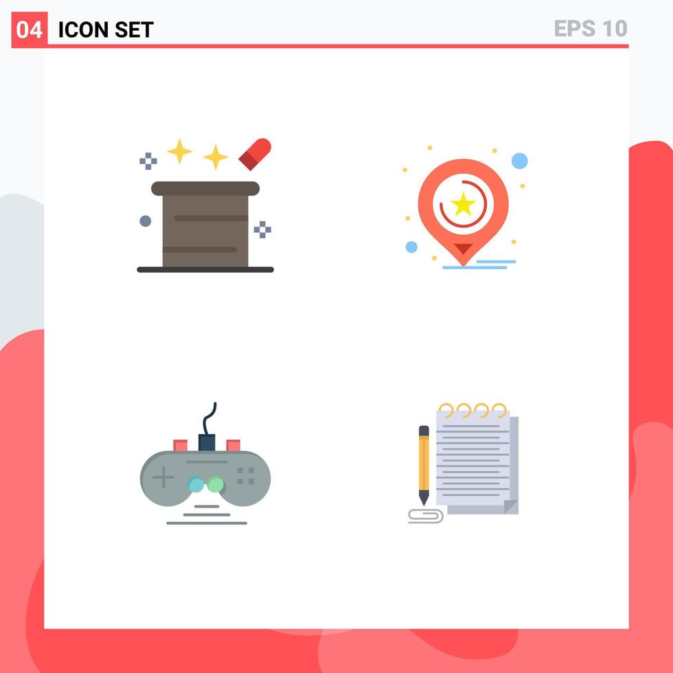 Group of 4 Modern Flat Icons Set for magic controller magician maps game controller Editable Vector Design Elements