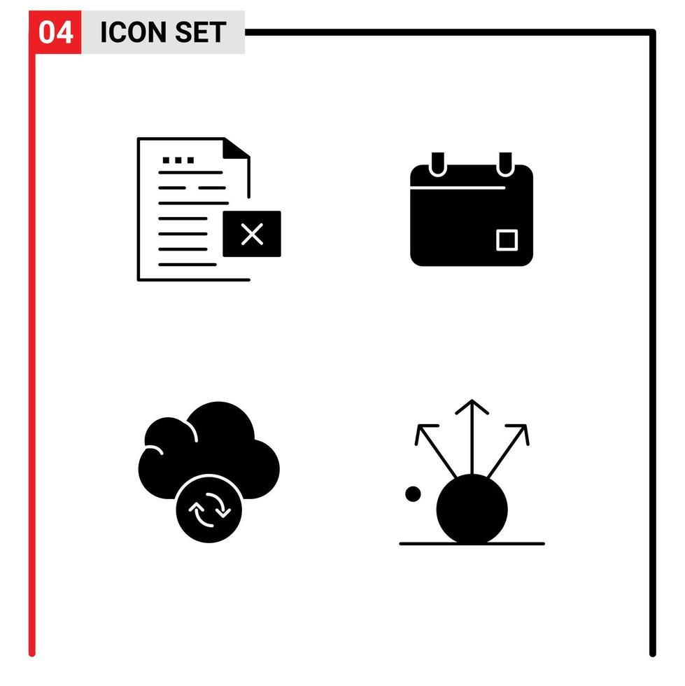 conjunto moderno de 4 glifos y símbolos sólidos, como elementos de diseño de vectores editables de sincronización de película de archivo de nube de datos