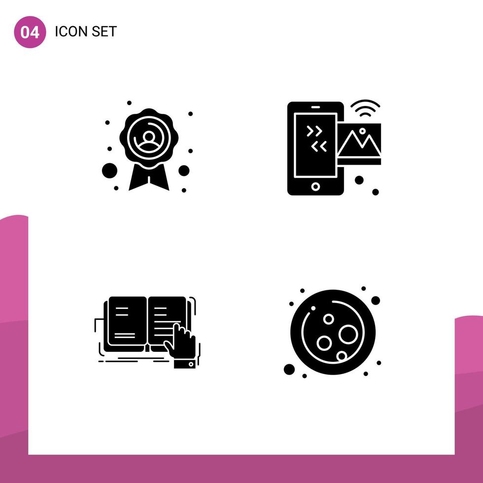 Set of 4 Modern UI Icons Symbols Signs for badge lesson image iot literature Editable Vector Design Elements