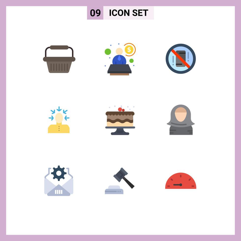 Universal Icon Symbols Group of 9 Modern Flat Colors of birthday human distractions criticism choice Editable Vector Design Elements