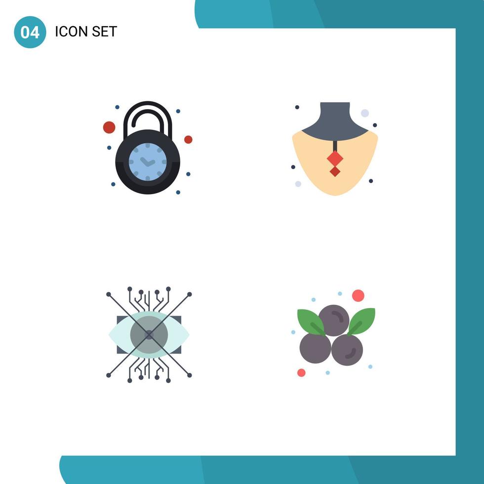 conjunto de 4 iconos planos vectoriales en cuadrícula para elementos de diseño vectorial editables cibernéticos de gemas seguras de alarma vector