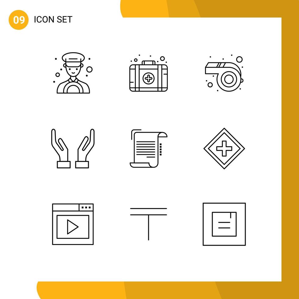 9 User Interface Outline Pack of modern Signs and Symbols of customer paper whistle note document Editable Vector Design Elements