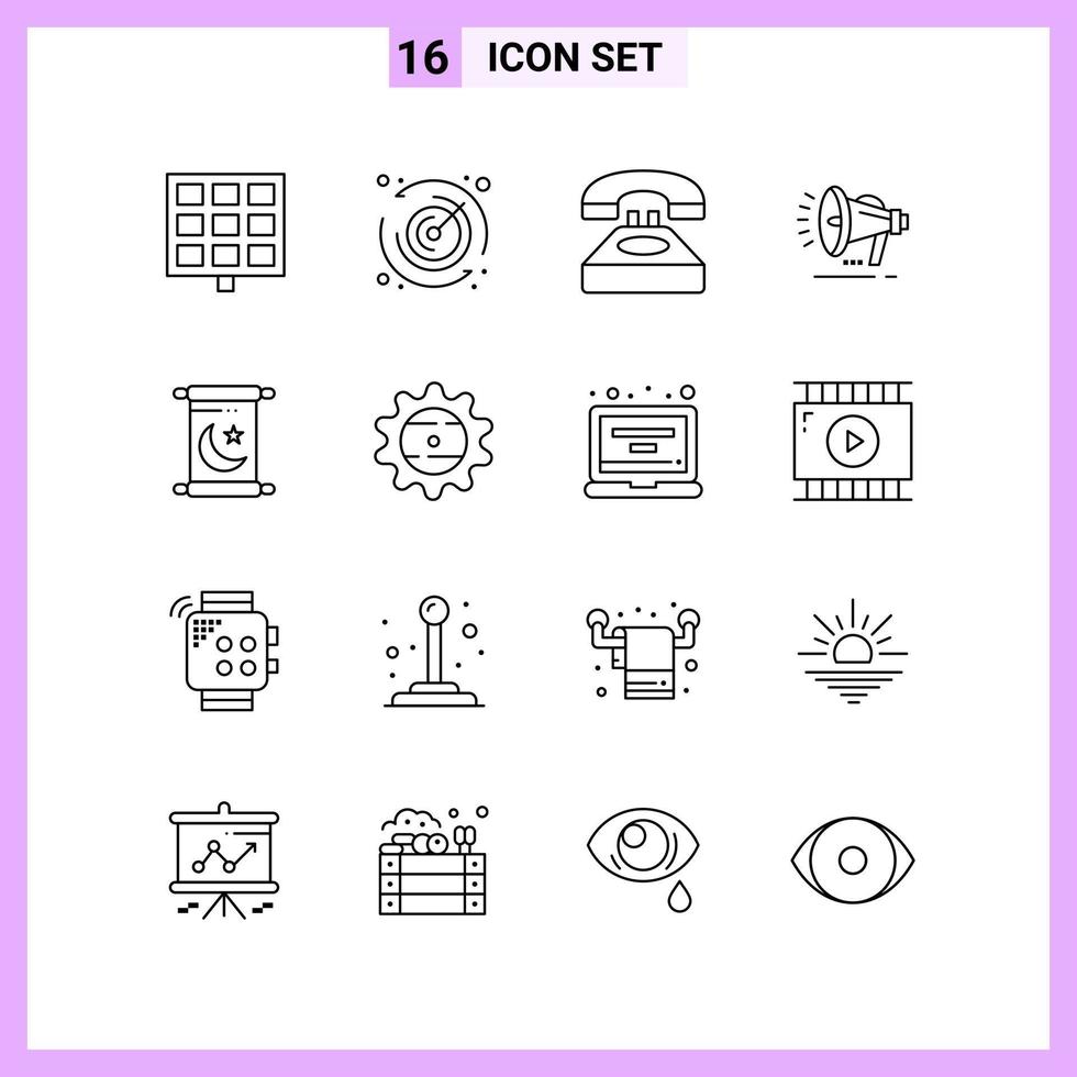 16 Icons in Line Style Outline Symbols on White Background Creative Vector Signs for Web mobile and Print