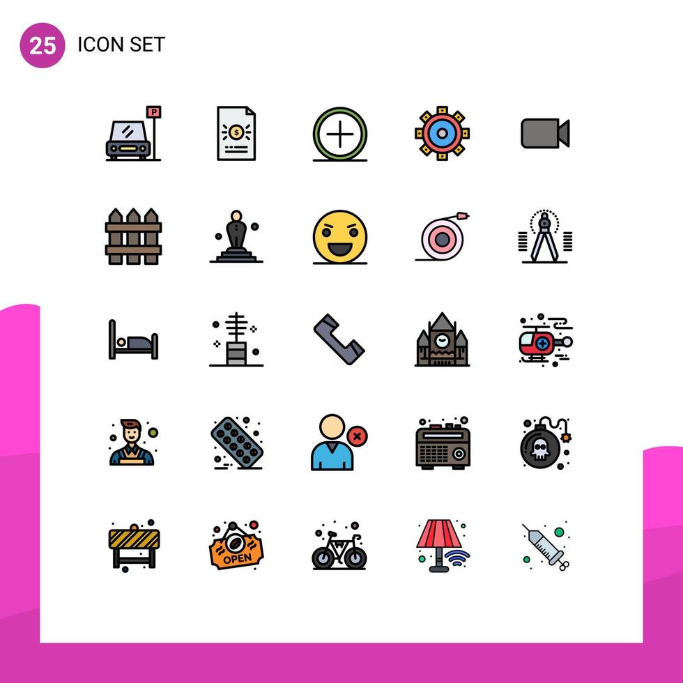 Universal Icon Symbols Group of 25 Modern Filled line Flat Colors of camera building finance construction new Editable Vector Design Elements