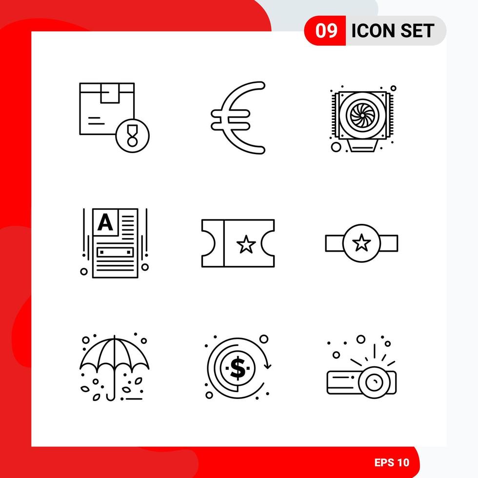 Creative Set of 9 Universal Outline Icons isolated on White Background vector