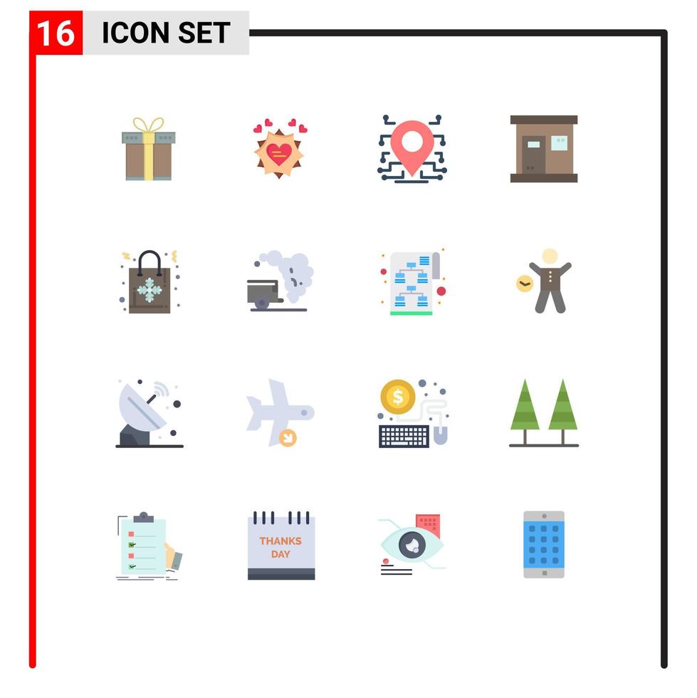 Modern Set of 16 Flat Colors and symbols such as christmas bag wellness location spa hot Editable Pack of Creative Vector Design Elements