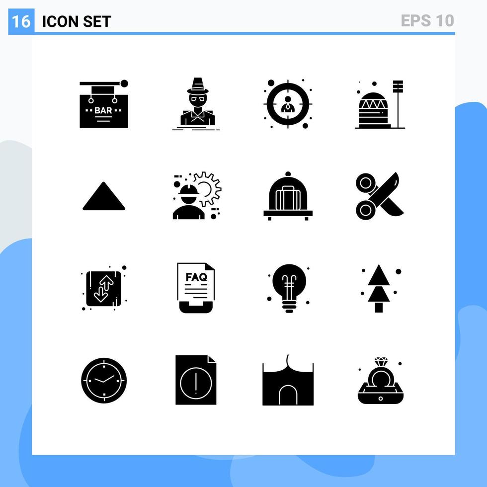 Mobile Interface Solid Glyph Set of 16 Pictograms of habitation construction spy colony target Editable Vector Design Elements