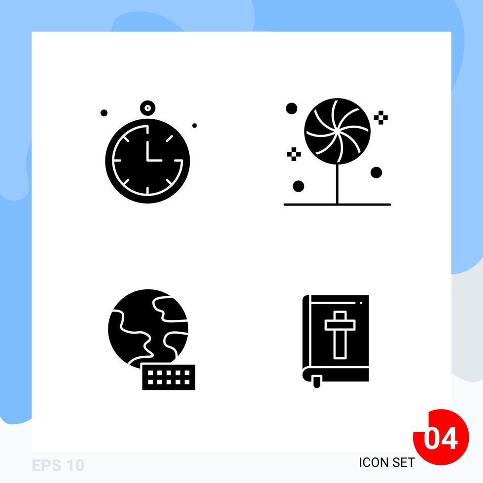 Modern Pack of 4 Icons Solid Glyph Symbols isolated on White Backgound for Website designing vector