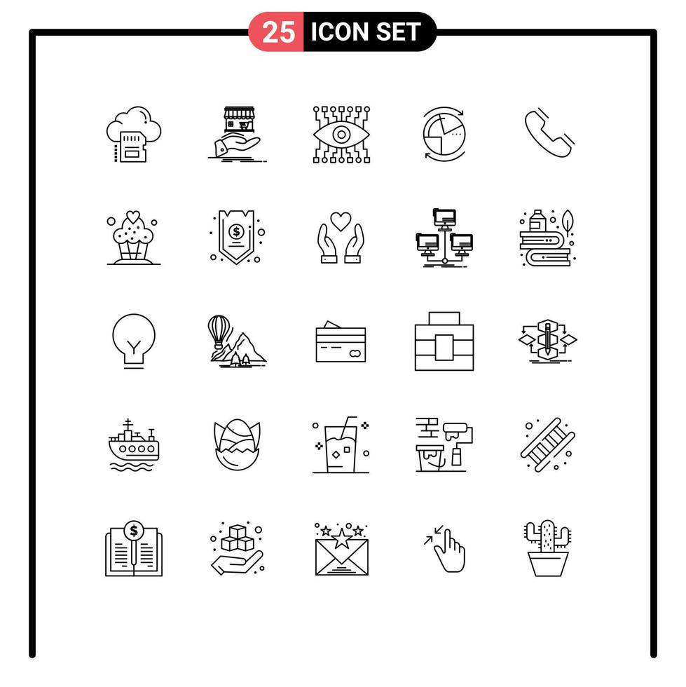 Set of 25 Modern UI Icons Symbols Signs for server graph online database construction Editable Vector Design Elements