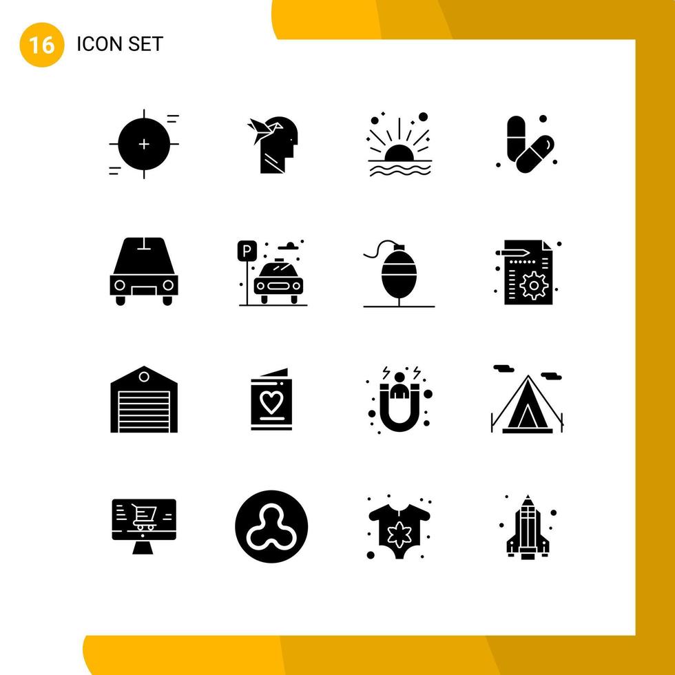 Pictogram Set of 16 Simple Solid Glyphs of pills health brian gym beach Editable Vector Design Elements