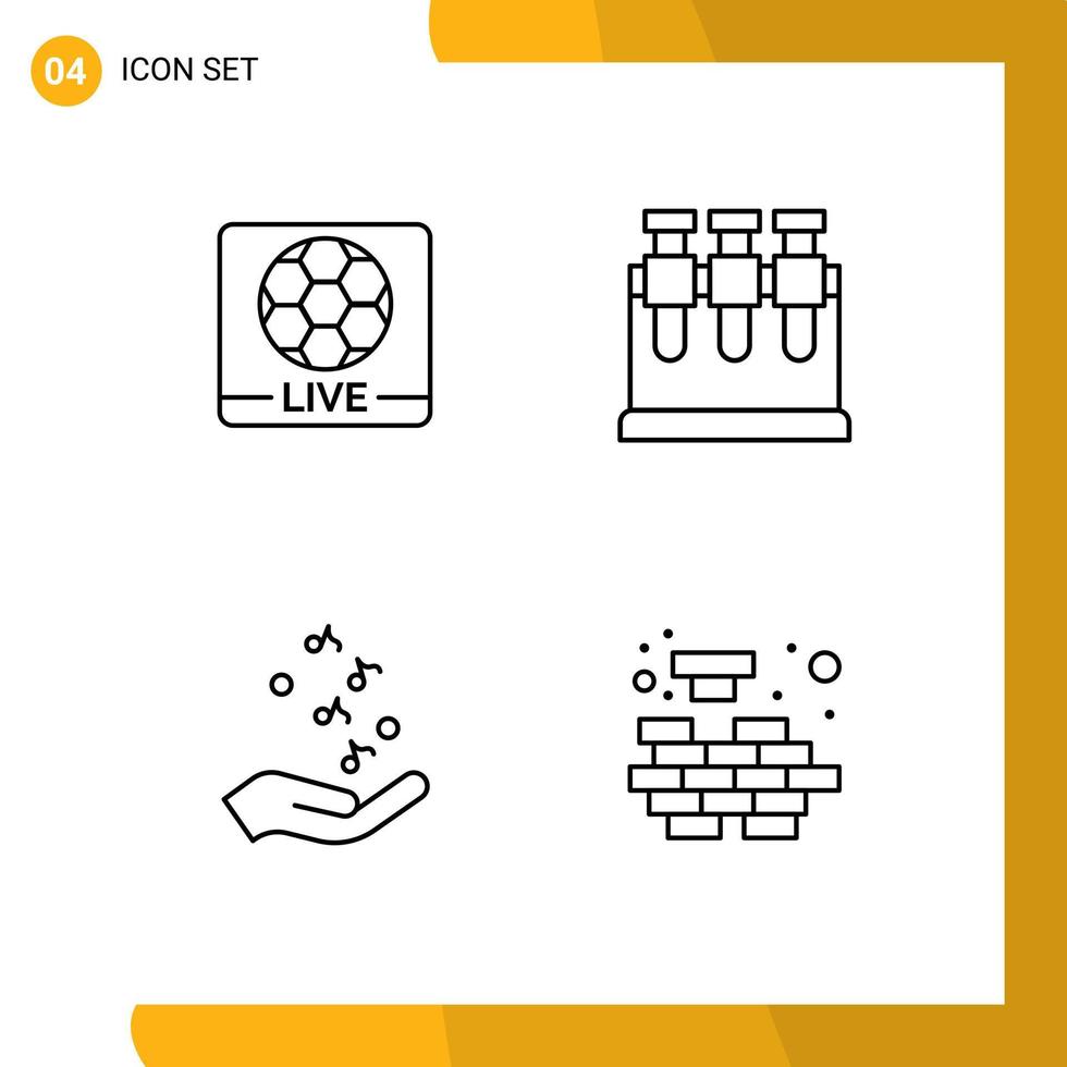 4 User Interface Line Pack of modern Signs and Symbols of live music football science rock and roll Editable Vector Design Elements