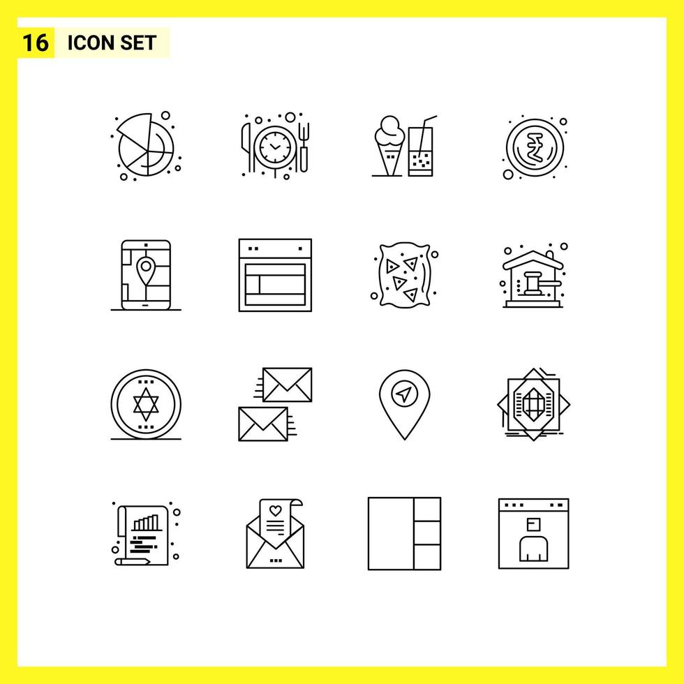 16 User Interface Outline Pack of modern Signs and Symbols of navigation gps ice cream app money Editable Vector Design Elements