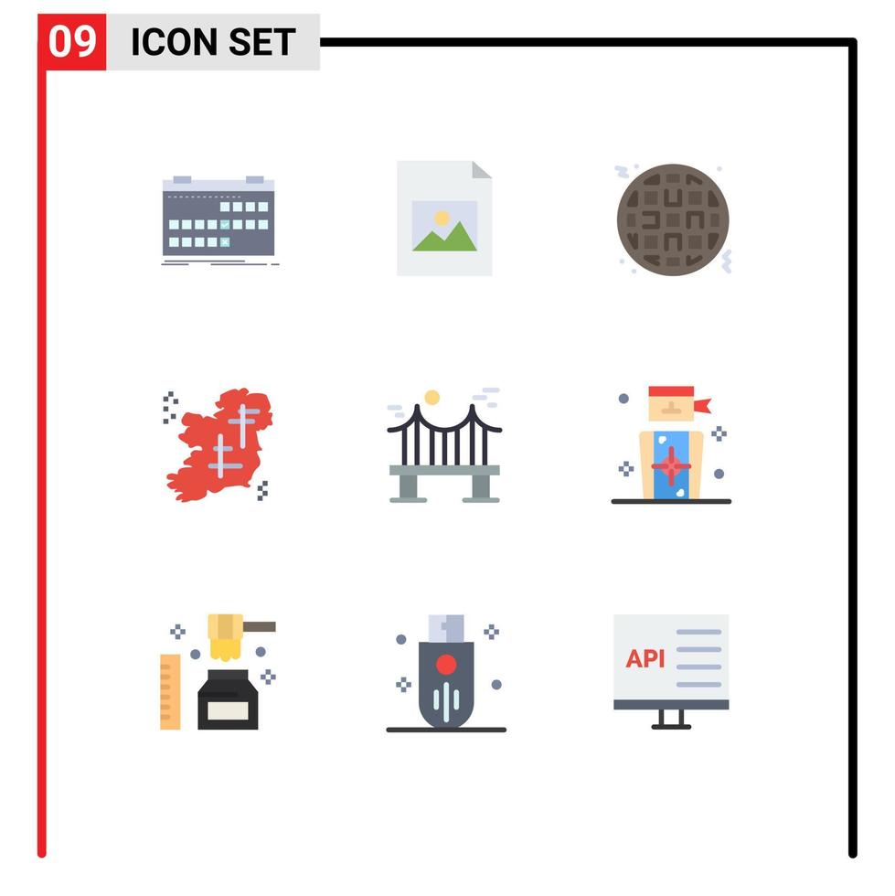 Set of 9 Vector Flat Colors on Grid for bridge irish waffle point map Editable Vector Design Elements